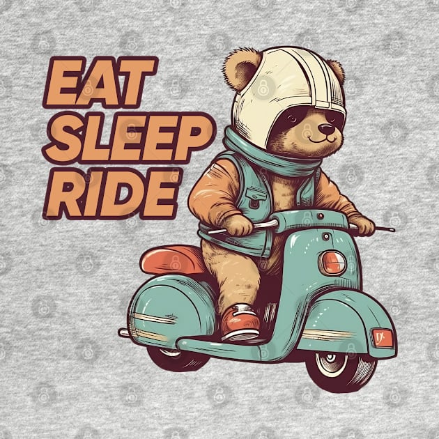 A cute teddy bear riding scooter bike by AestheticsArt81